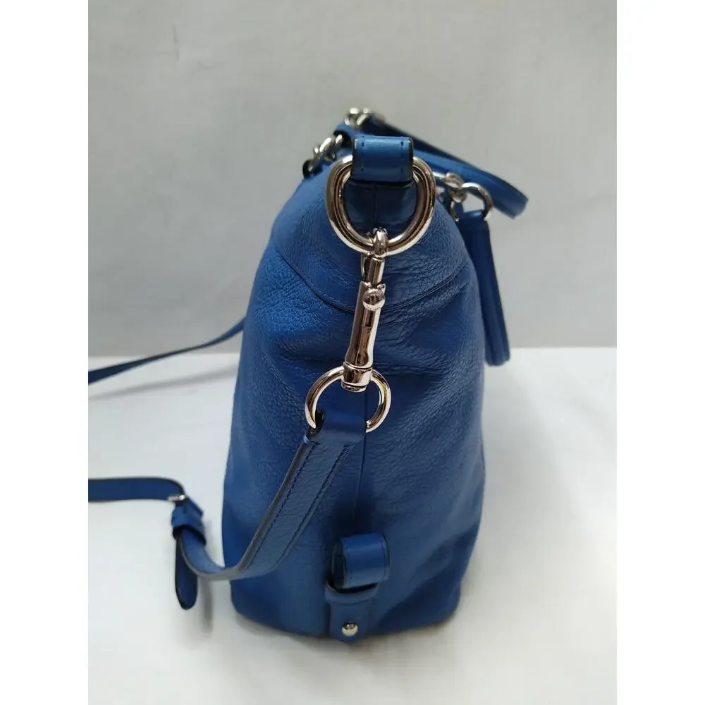 Coach Blue Leather Double Handles Zipper Closure Satchel Shoulder Bag